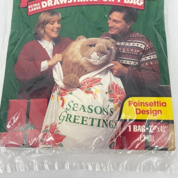 VINTAGE Lot of 3 Glad Santa's Helper XL Drawstring Gift Bag Poinsettia 32" x 40" - Picture 5 of 9